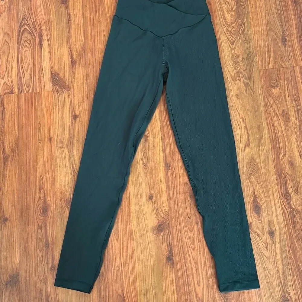 Offline by aerie green lightweight waffle high waisted legging pants tights size